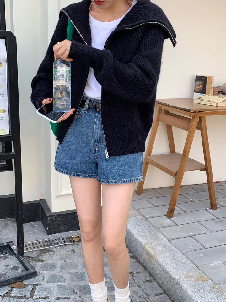Cardigan féminin confortable à col stylé et devant ouvert Chic & Stil