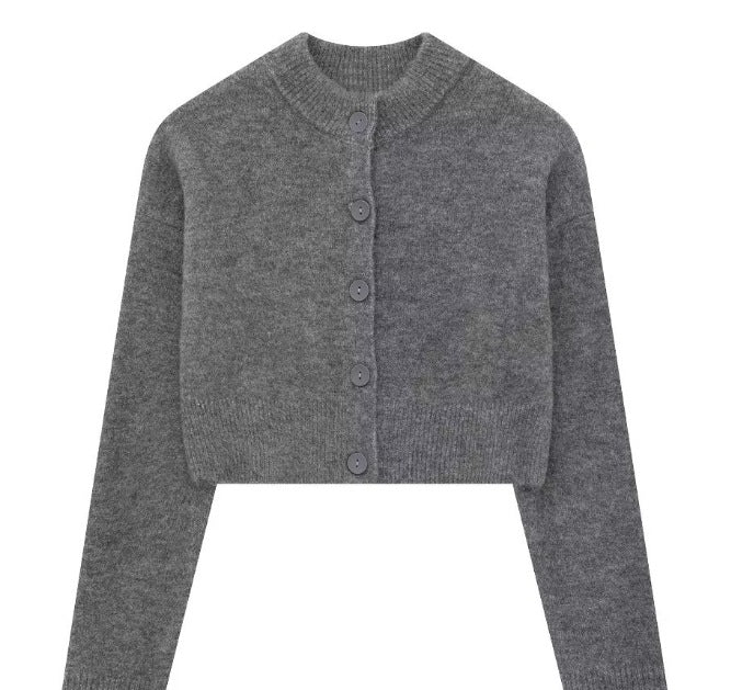 Women's Short Cardigan with Button Placket and Elegant Round Neckline Lune London