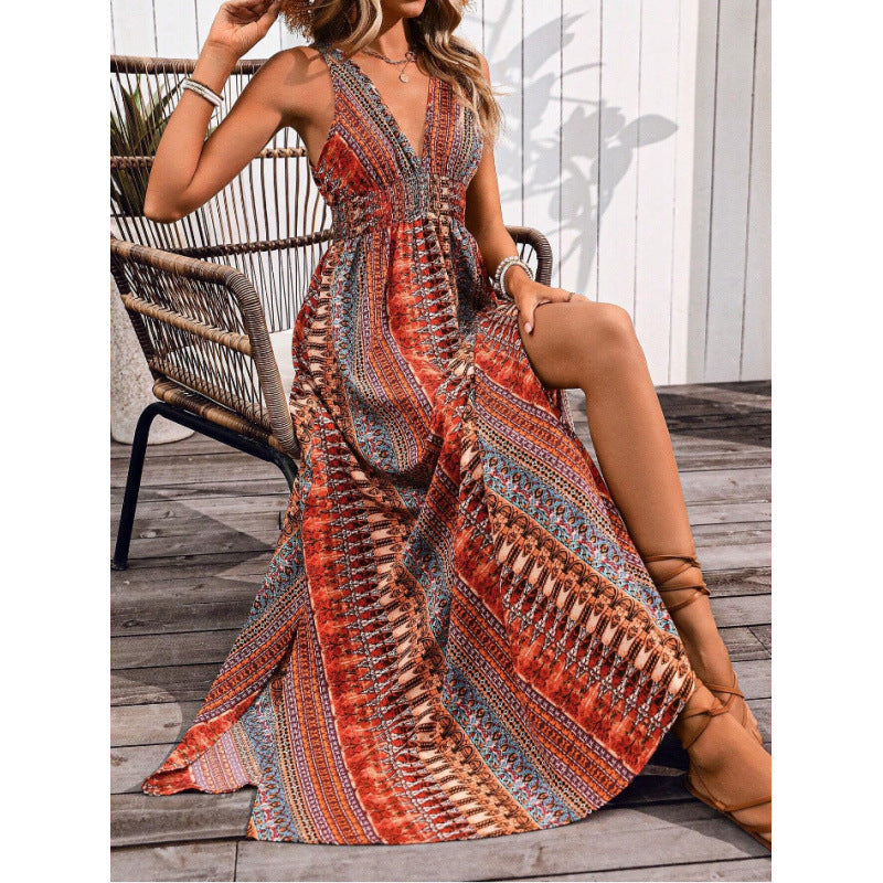 Bohemian style maxi dress for women with deep neckline Lune London