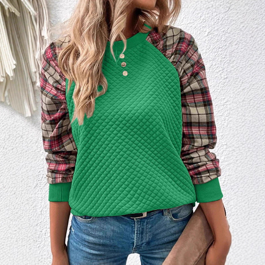 Sweatshirt pour femmes avec structure en grille et manches à carreaux Chic & Stil