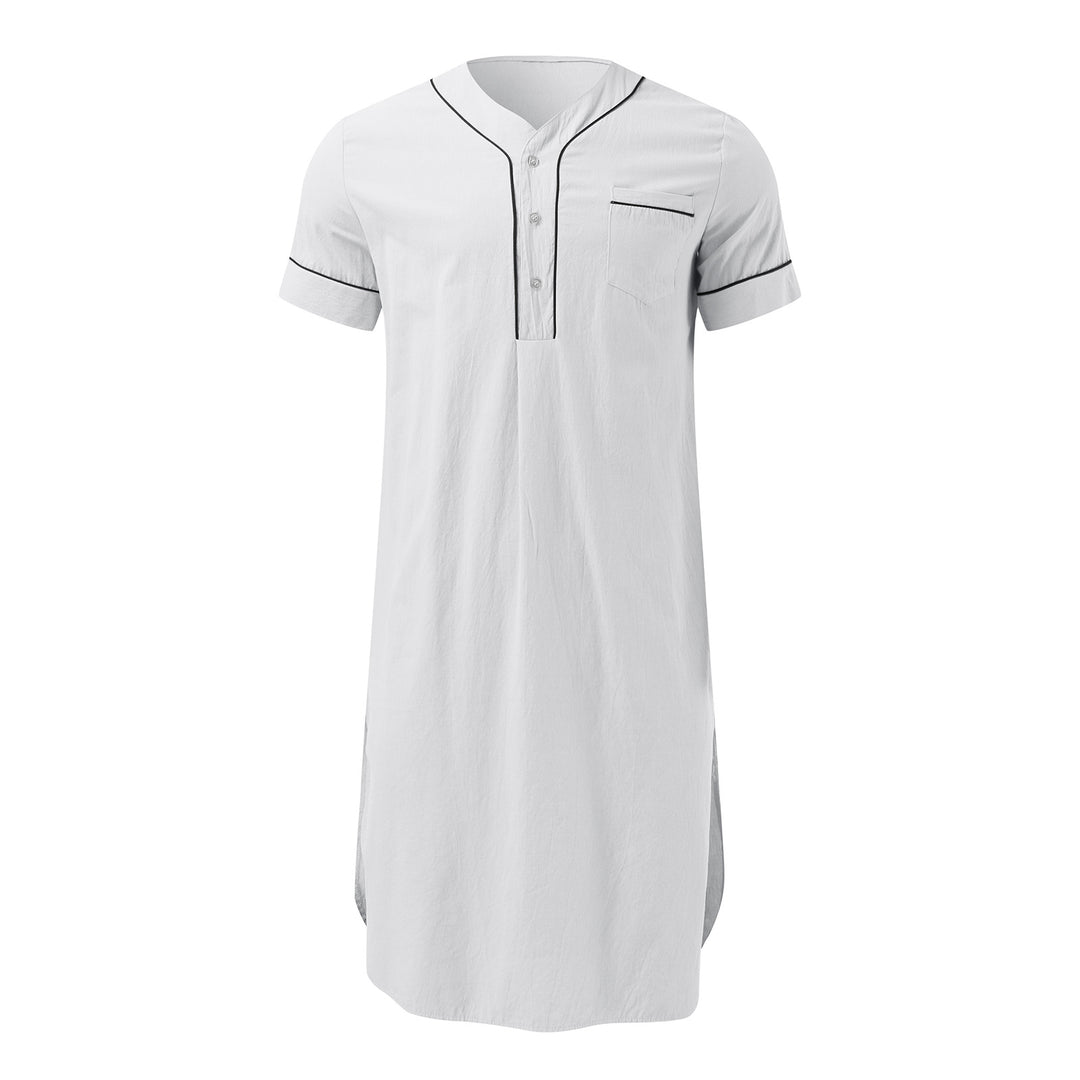 Short dress with short sleeves for women featuring a modern high collar and a practical button placket Lune London