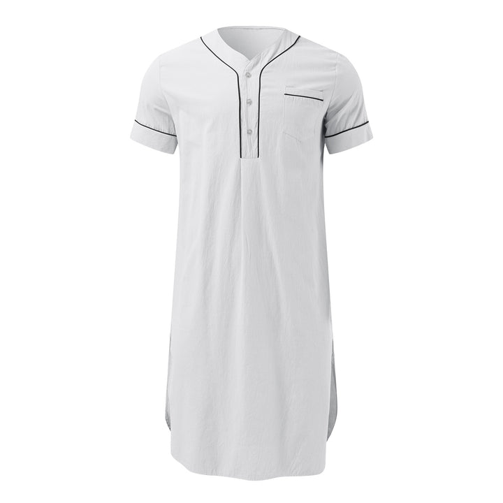 Short dress with short sleeves for women featuring a modern high collar and a practical button placket Lune London