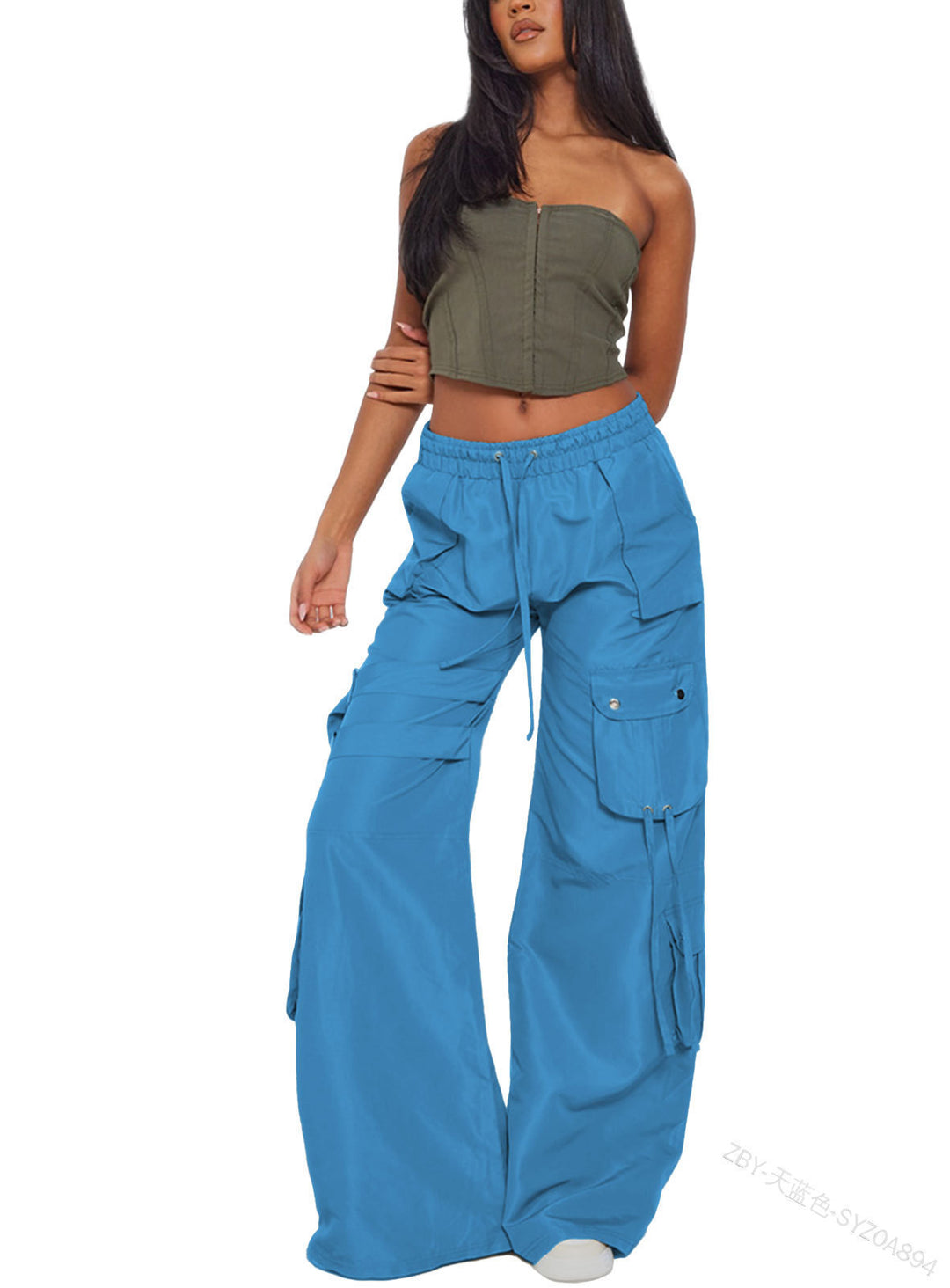 Wide cargo pants for women with elastic waistband and practical pockets Lune London