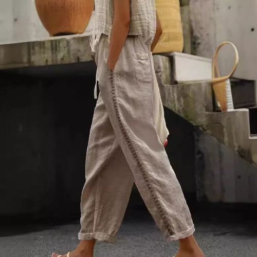 Casual linen pants for women with side button detail Lune London
