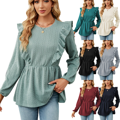 Trendy blouse for women with ruffled details and elastic waist Lune London