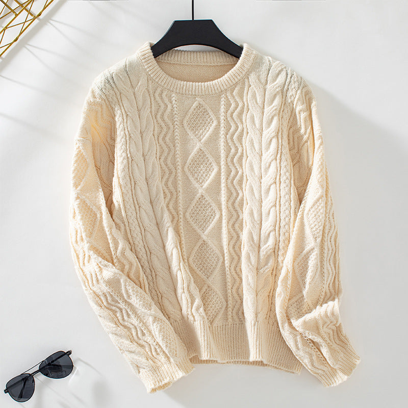 Thick knitted sweater for women with textured twisted pattern Lune London