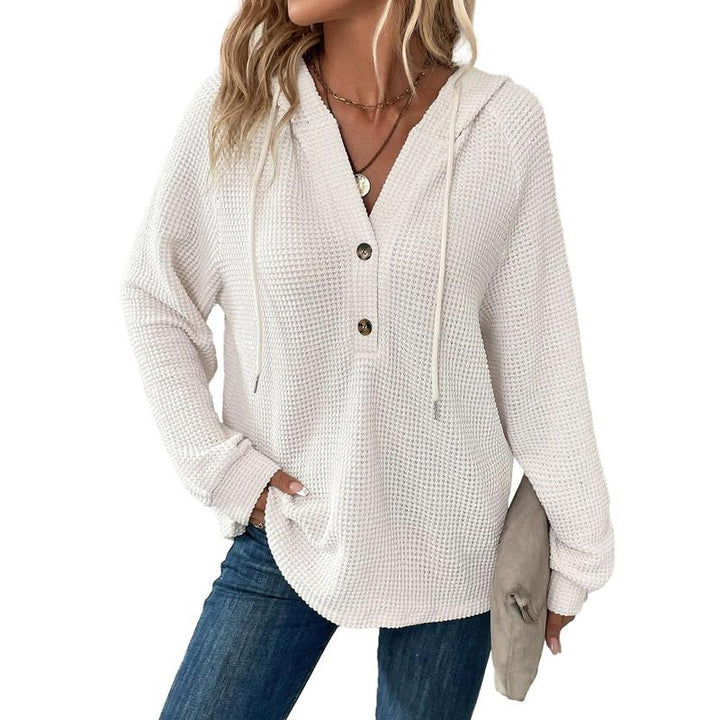 Top décontracté à manches longues pour femmes avec capuche et patte de boutonnage Chic & Stil