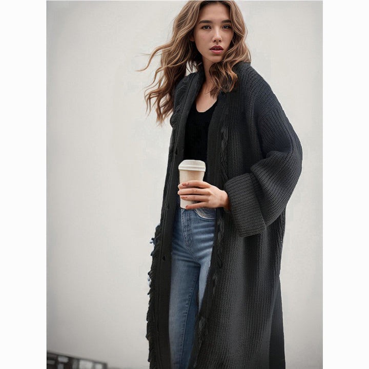 Ladies chunky knit cardigan with fringes Lune London