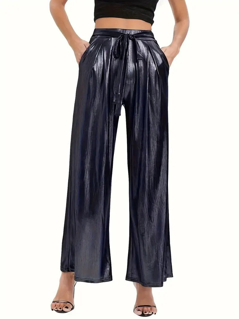 Elegant pleated pants for women with a glossy finish Lune London