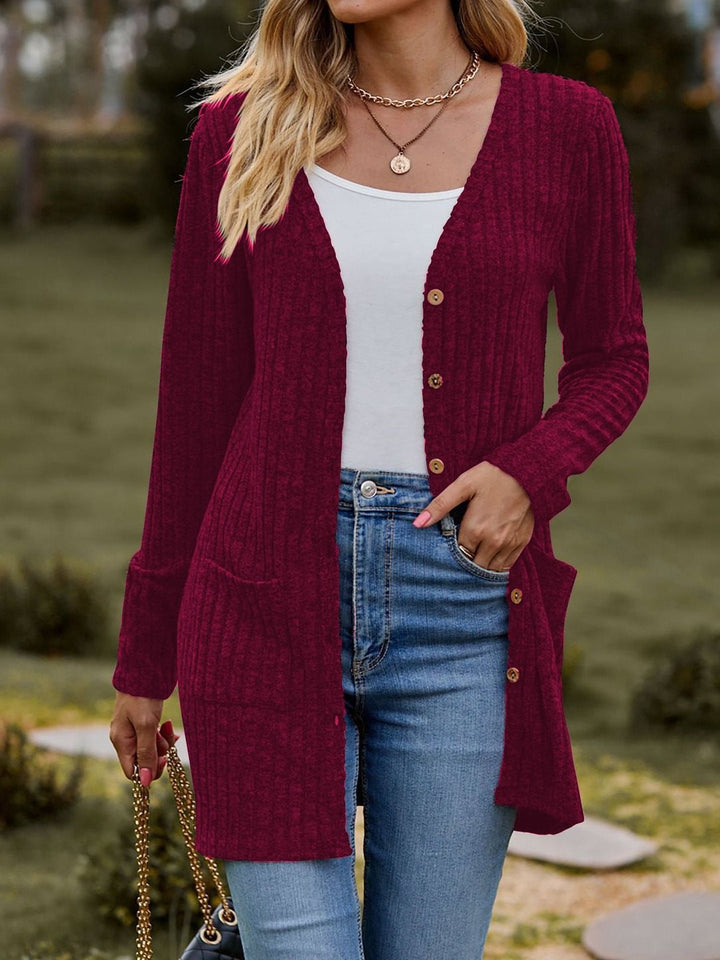 Women's knitted jacket with V-neck and practical pockets Lune London