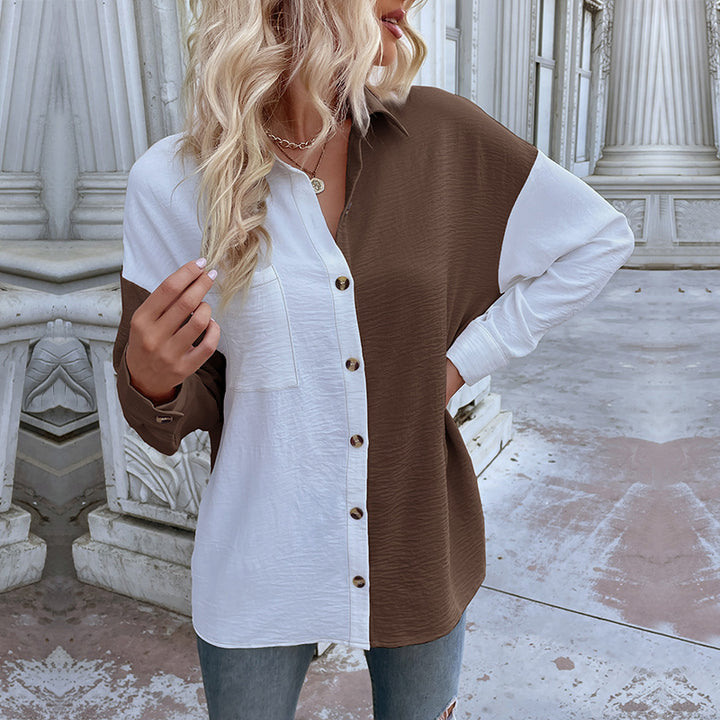 Chemise blouse oversize pour femmes avec deux designs de couleur et détails de boutons à la mode Chic & Stil