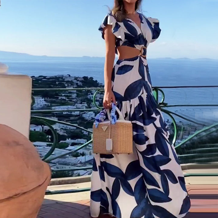 Robe maxi pour femmes avec coupe ajustée et détails de volants volumineux Chic & Stil