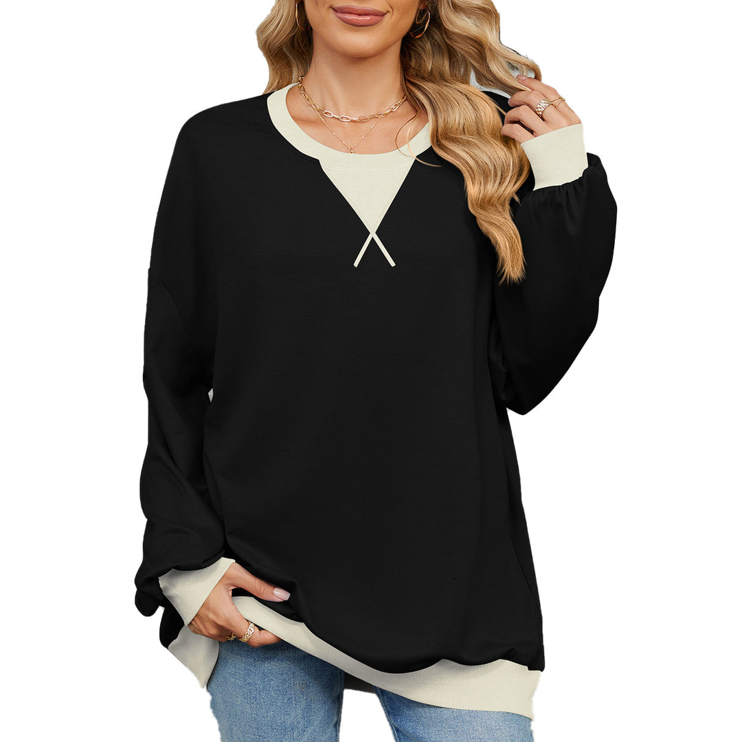 Casual oversized sweatshirt for women with a modern V-neck and chic elegant cuffs