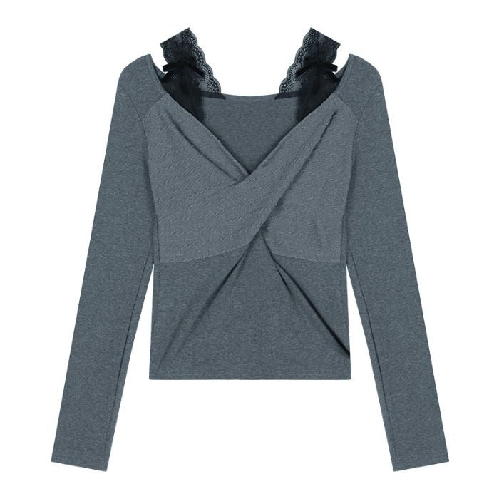 Women's long sleeve shirt with elegant gathering and lace accents Chic & Stil