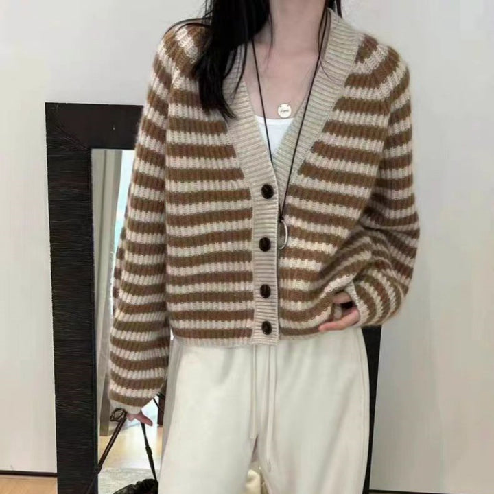 Striped knit jacket for women with a loose fit and button details Lune London