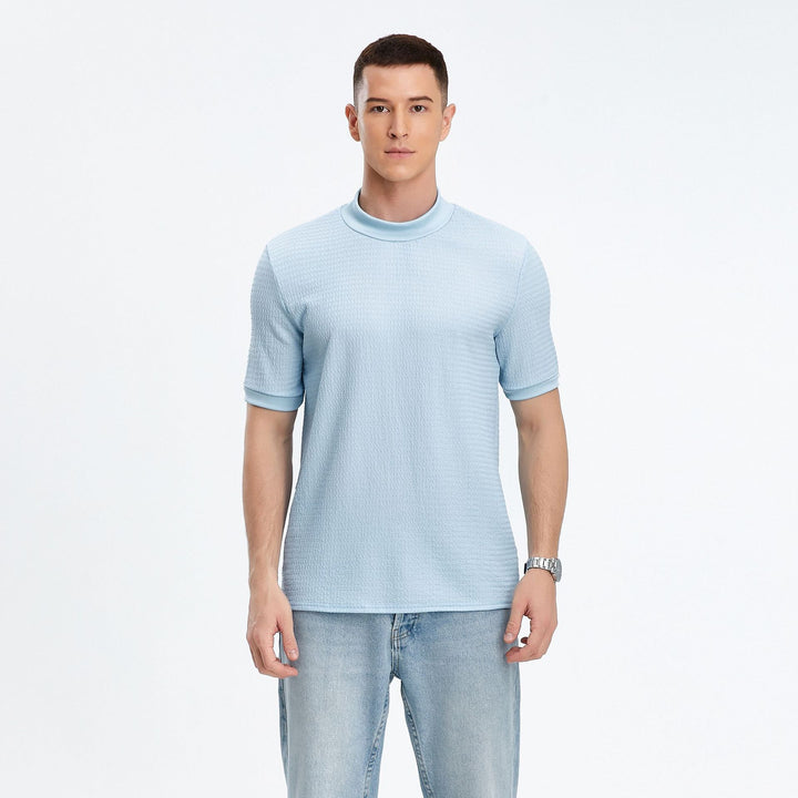 Short sleeve top for men with modern high collar and textured fabric Lune London