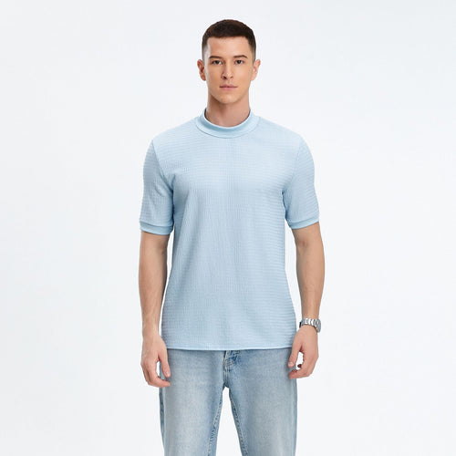 Short sleeve top for men with modern high collar and textured fabric Lune London