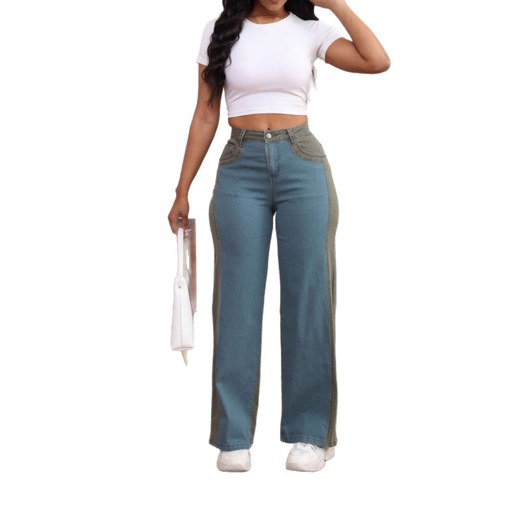 Wide denim pants for women with coordinated side insert Lune London