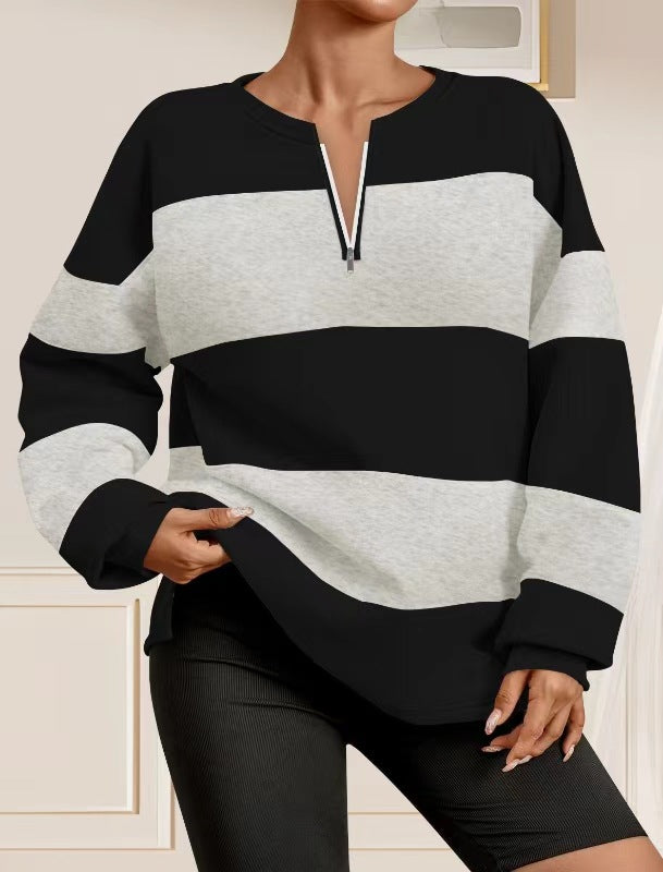 Trendy hooded sweatshirt for women with zipper and striped design Lune London