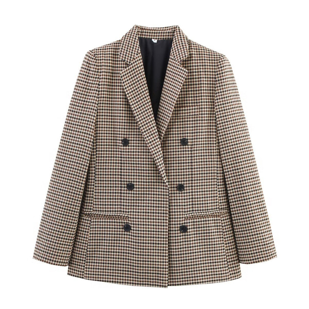Checkered blazer for women with double-breasted buttoning and structured fabric Lune London