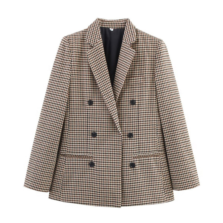 Checkered blazer for women with double-breasted buttoning and structured fabric Lune London