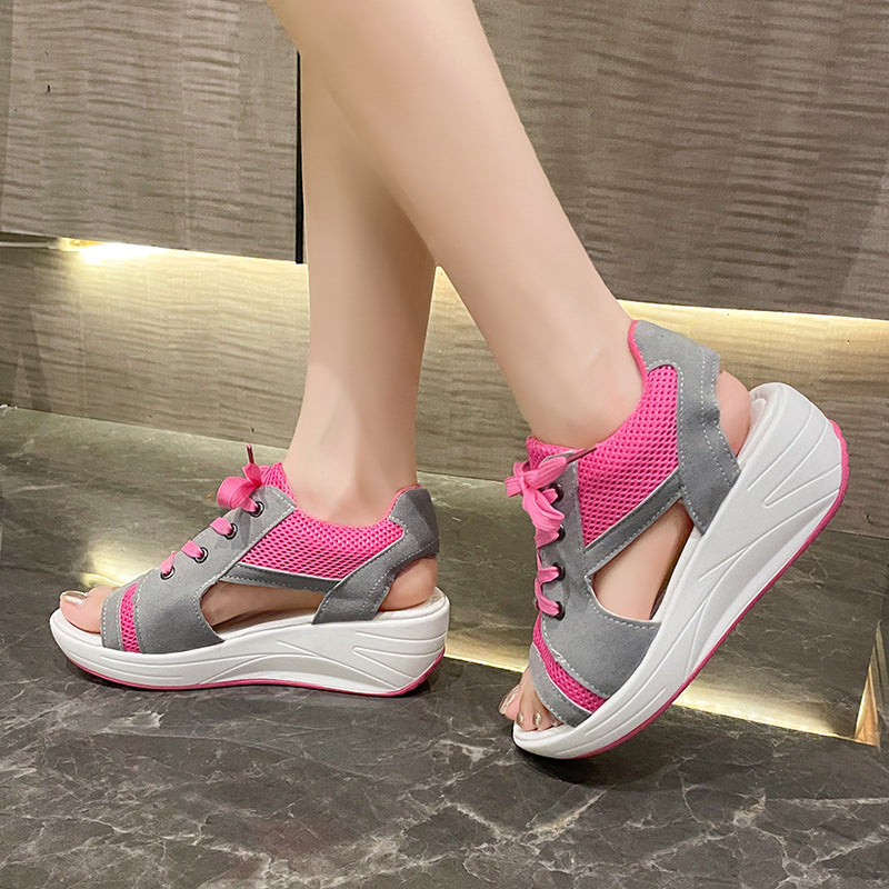 Women's athletic sandals with breathable mesh upper and flexible wedge sole Lune London