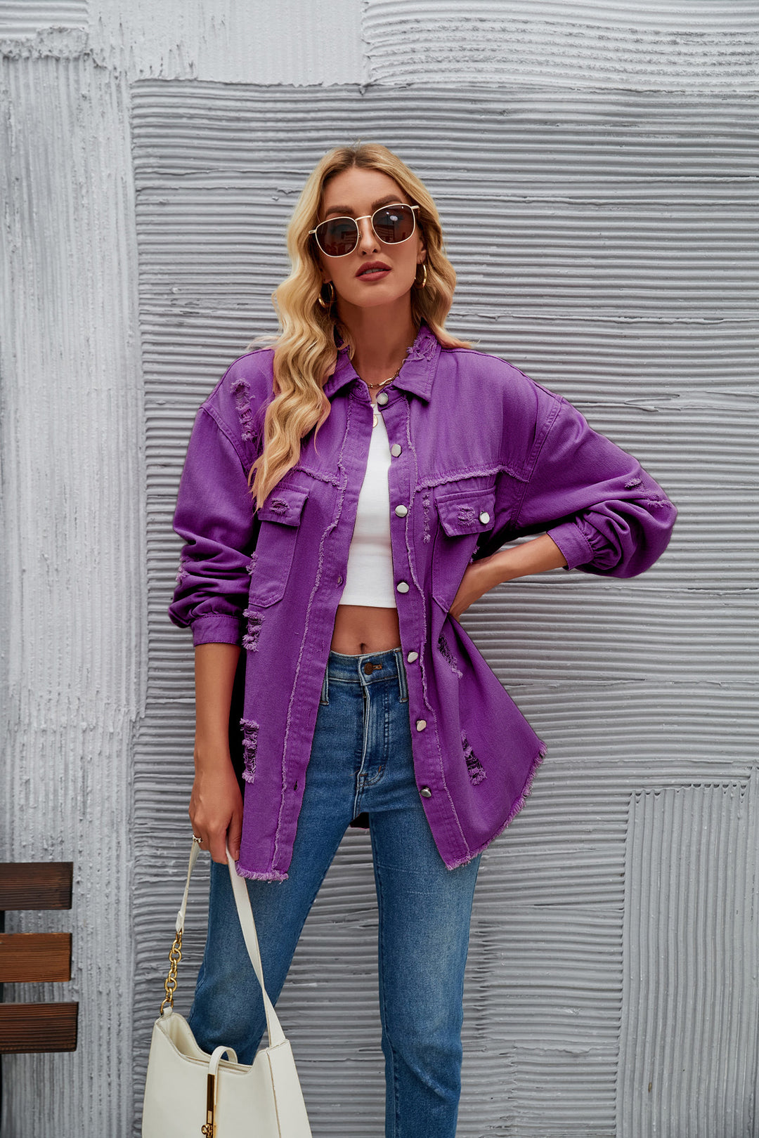 Oversized denim jacket for women with modern distressed details Lune London