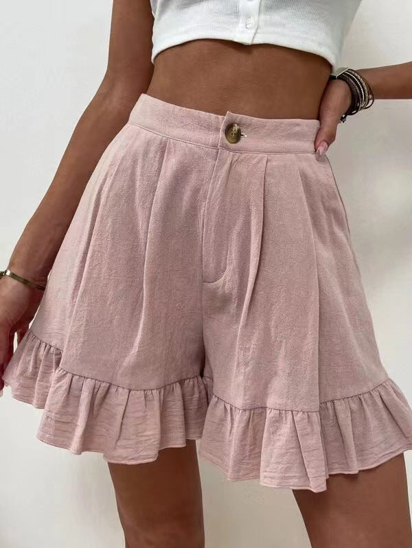 Ruffled shorts for women with elastic waistband and side pockets Lune London