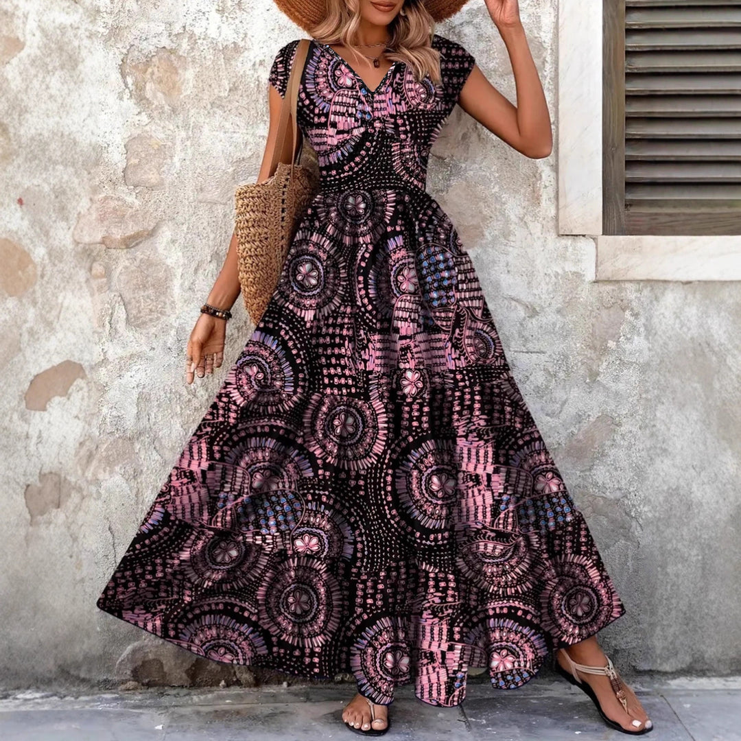 Maxi Dress for women with floral design and flattering V-neck Lune London