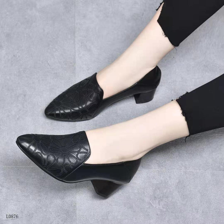 Ladies Elegant Block Heel Mules Embroidered Floral Lune London