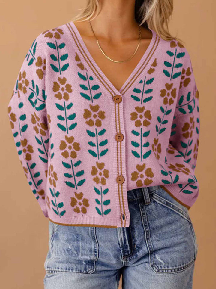 Women's knitted jacket with floral design and button details Lune London