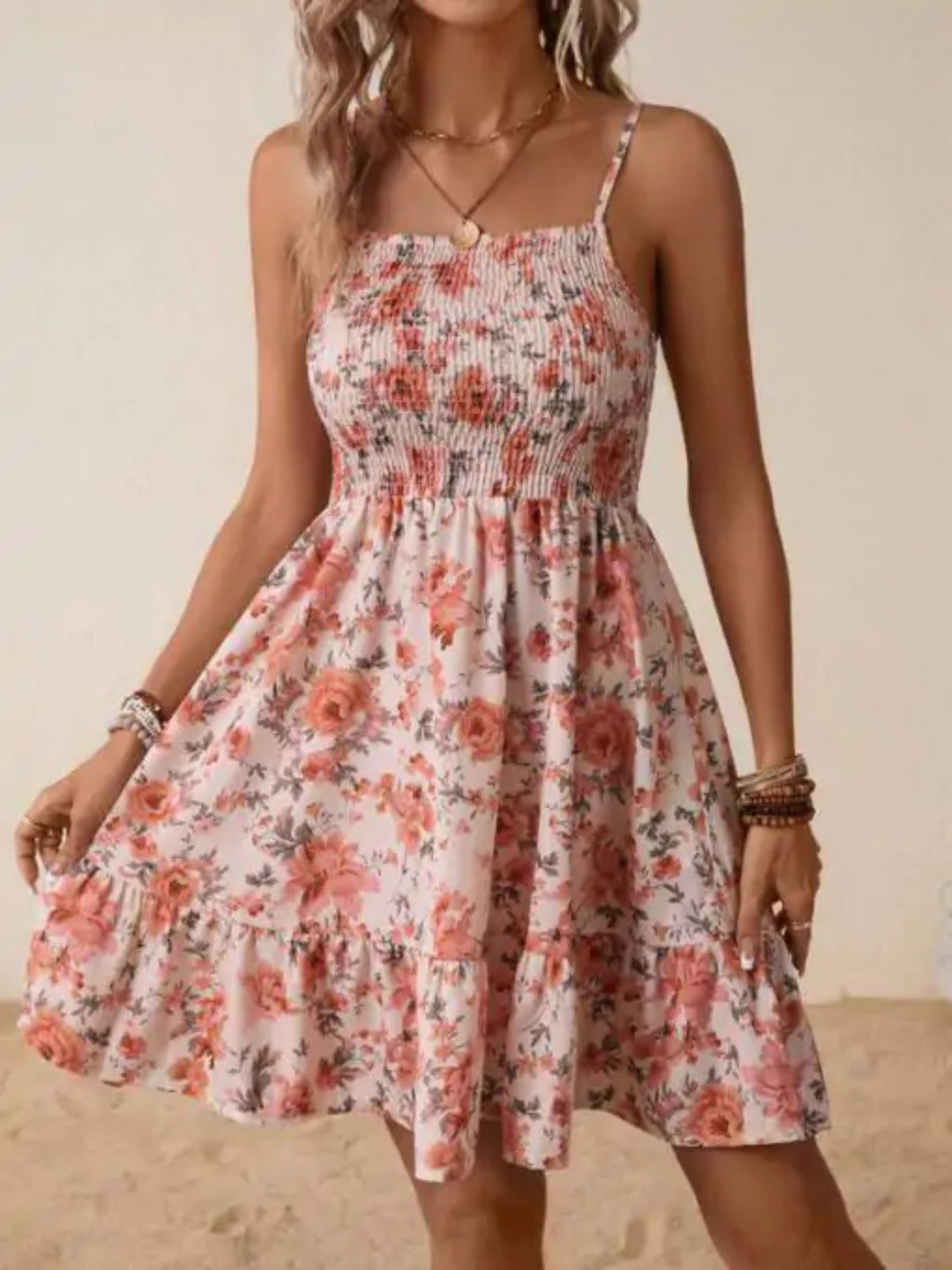 Floral summer dress for women with A-line skirt and spaghetti straps Lune London