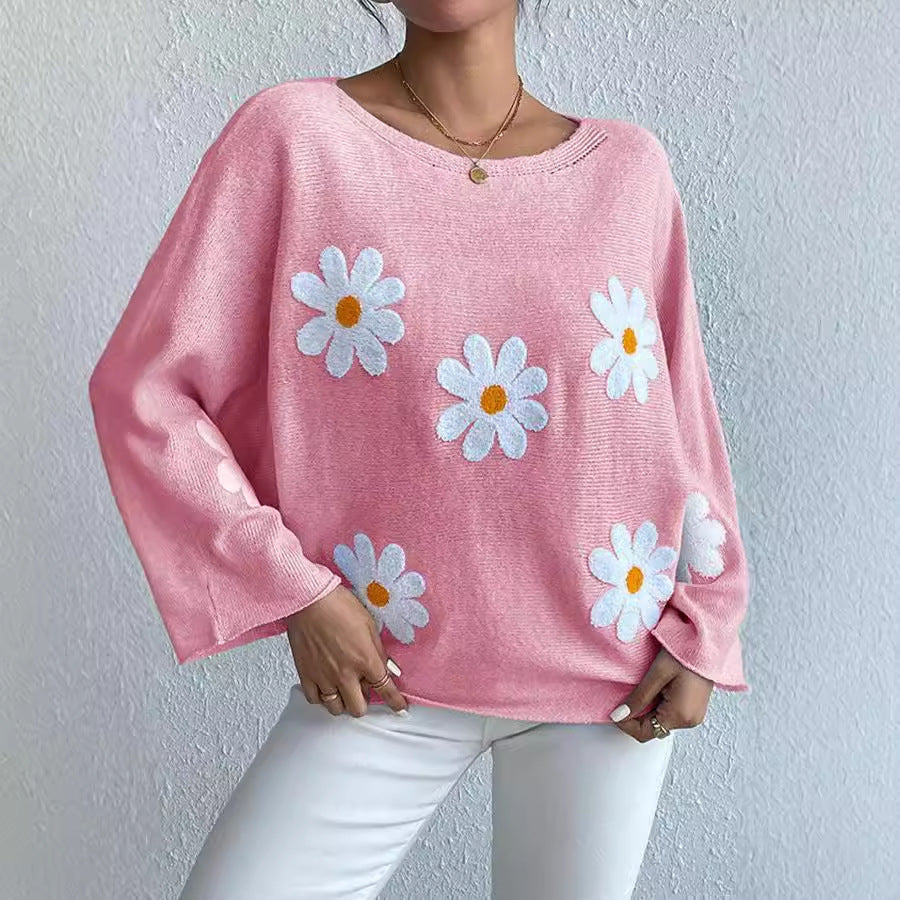 Pull en tricot pour femmes avec un design floral ludique et une coupe décontractée Chic & Stil