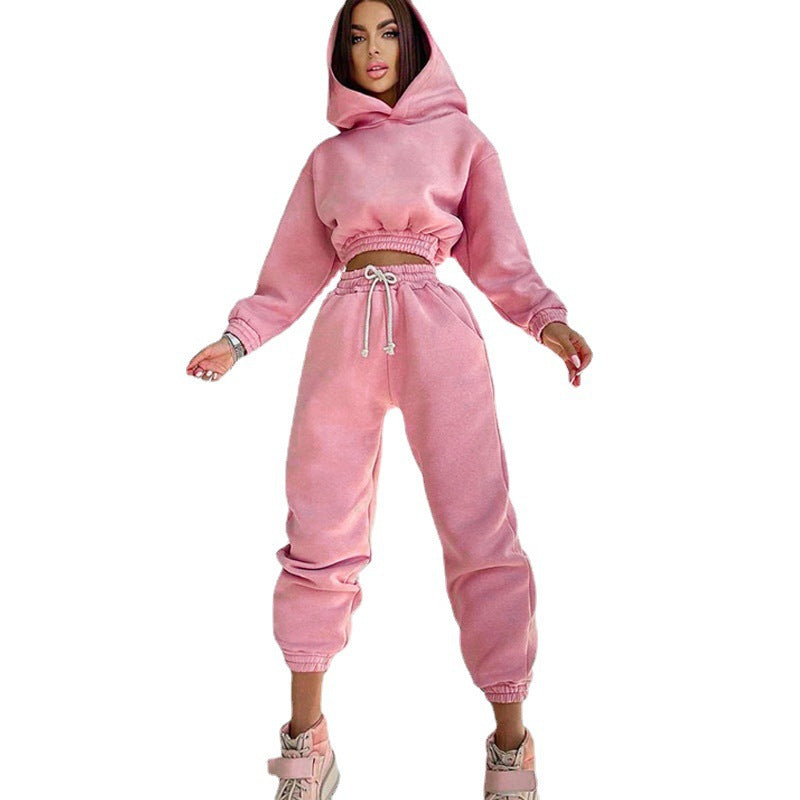 Women casual fleece sweatshirt set with high waist and drawstring Lune London