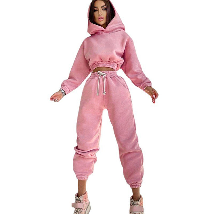 Women casual fleece sweatshirt set with high waist and drawstring Lune London