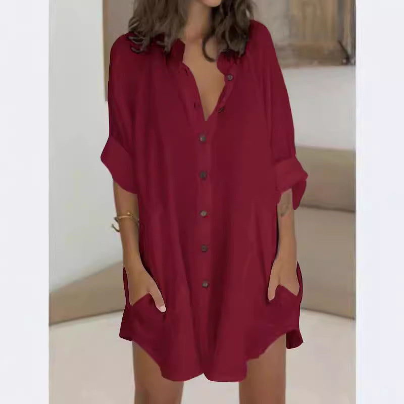 Long sleeve shirt dress for women with hidden button closure Lune London