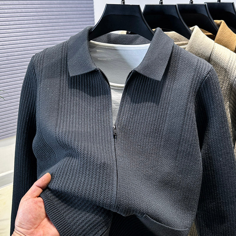 Womans sweater with textured zipper and classic collar Lune London