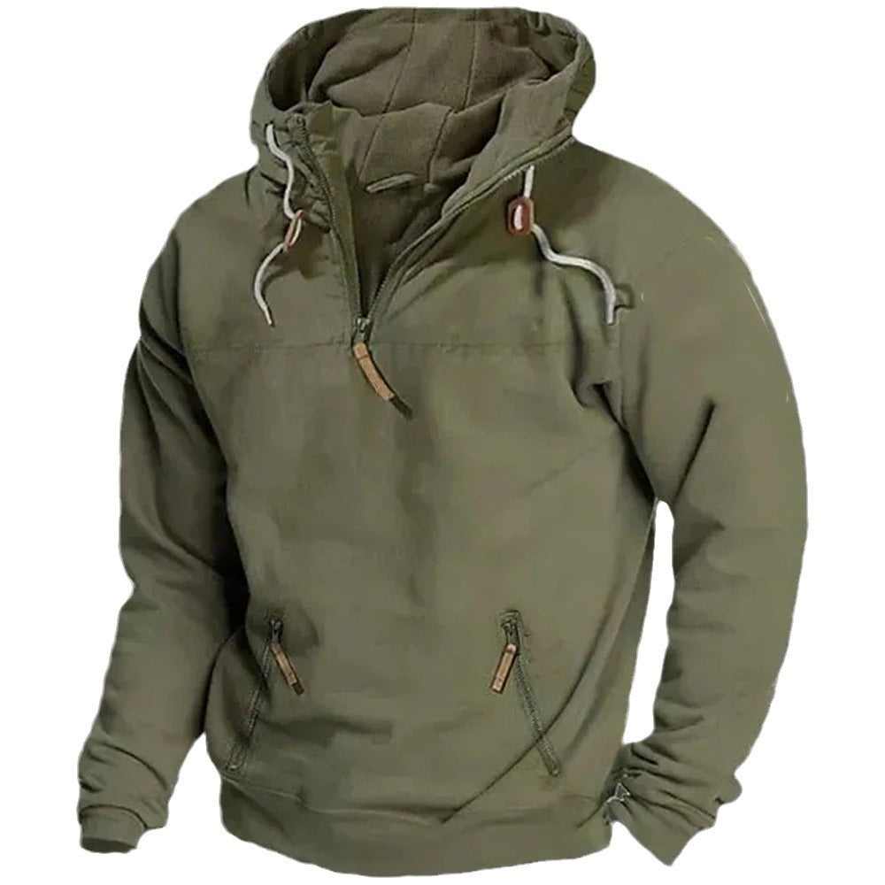 Casual men's sweater with half-zip and practical kangaroo pockets Lune London