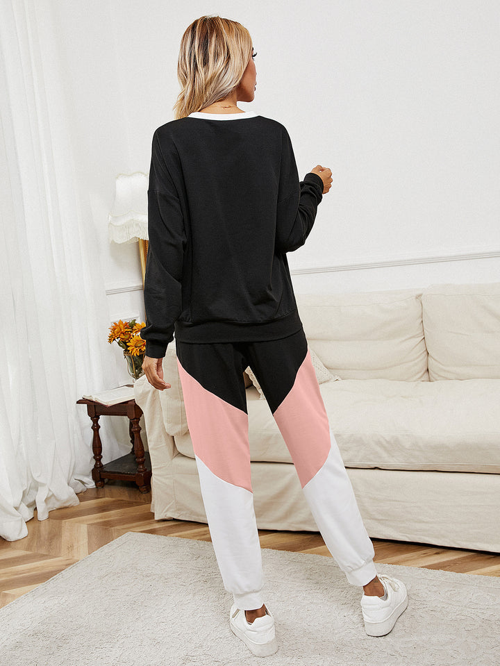 Chic and Stylish Color Block Design Women's Sports Leisure Set