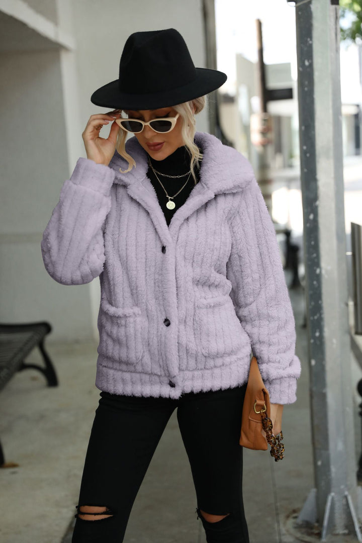 Fleece jacket for women with modern quilted details and patch pockets Lune London