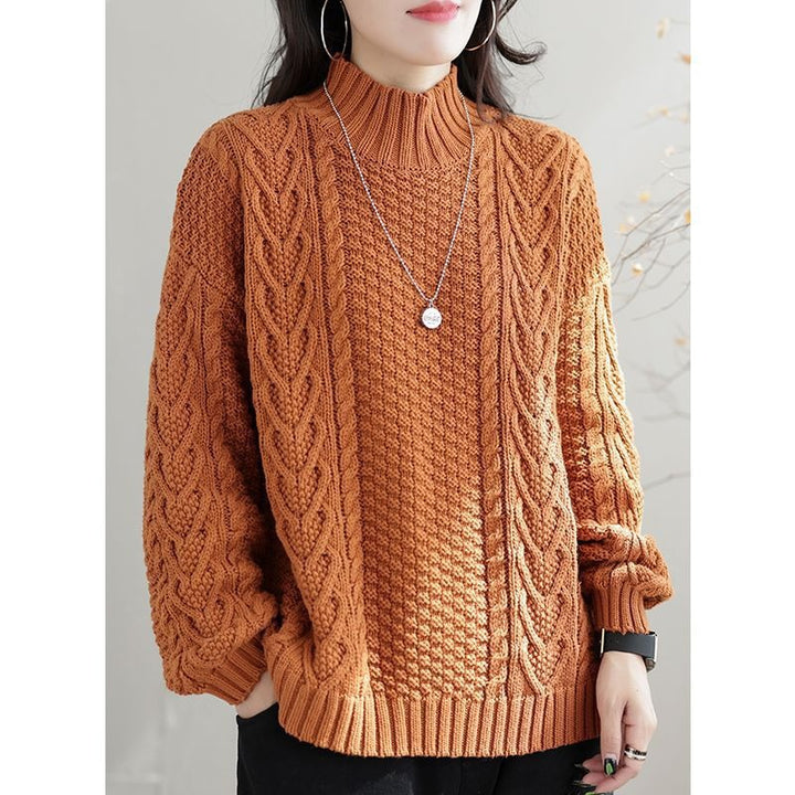 Chunky knit sweater for women with high collar and twisted pattern Lune London