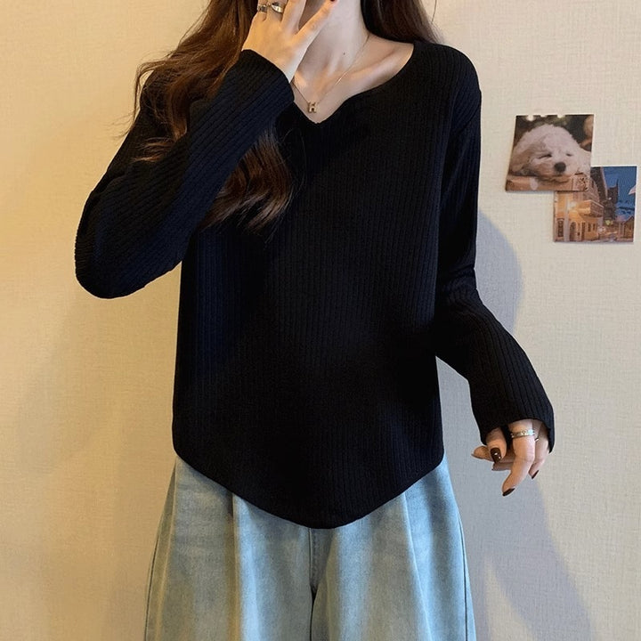 Women's casual long-sleeve shirt with fine ribbed texture Chic & Stil