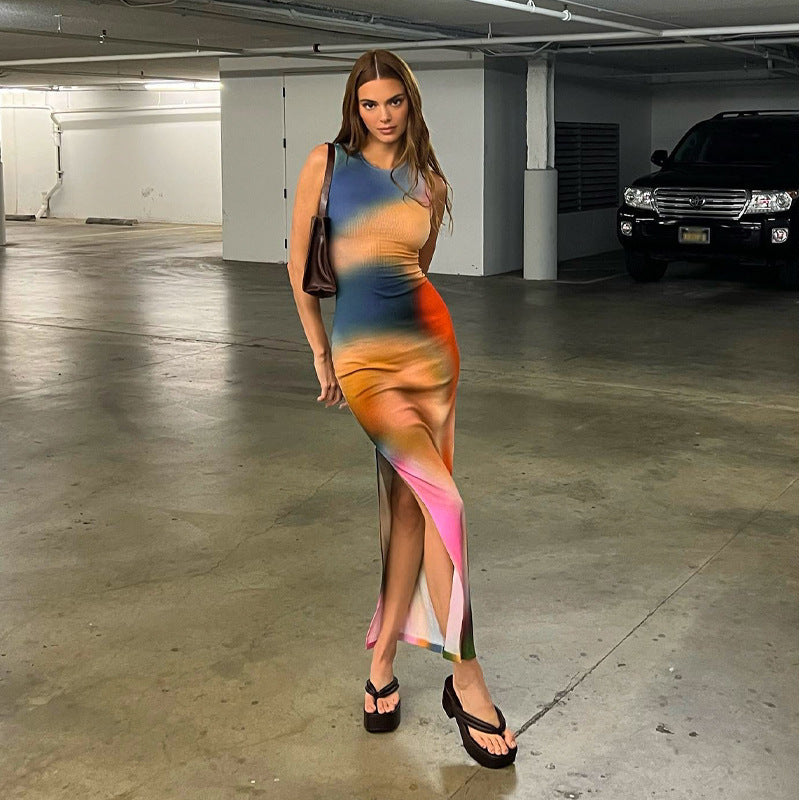Women Maxi Bodycon Dress Abstract Print Lune London