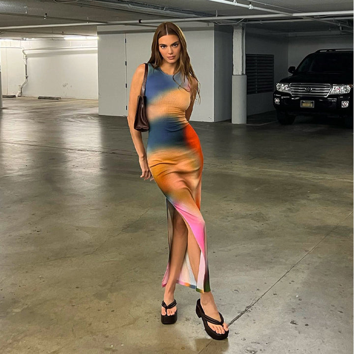 Women Maxi Bodycon Dress Abstract Print Lune London