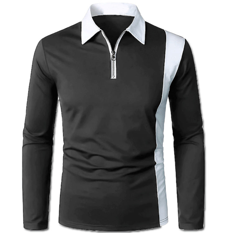 Men's Long Sleeve Polo with Modern Zipper and Contrasting Inserts Lune London