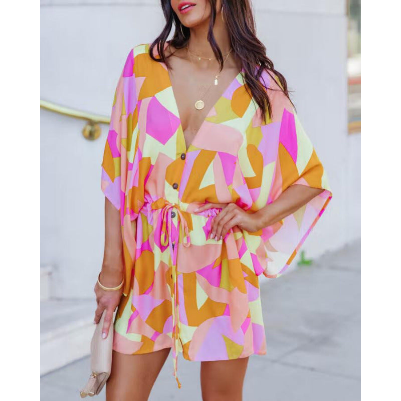 Floral print wrap dress for women with belt Lune London