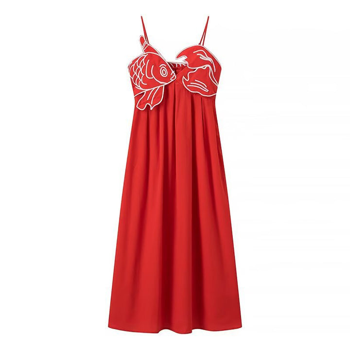 Maxi dress for women with a playful fishnet design and adjustable spaghetti straps Lune London