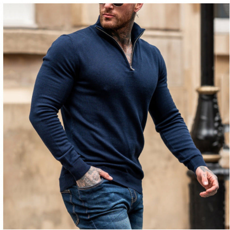 Men's turtleneck sweater with short zip and fine texture Lune London