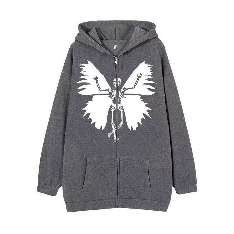 Women’s zip hoodie with unique skeleton and butterfly design Lune London