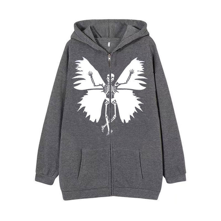 Women’s zip hoodie with unique skeleton and butterfly design Lune London